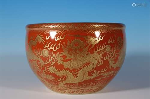 ALUM RED DRAWING GOLD DRAGON PATTERN WRITING ROOM CYLINDER