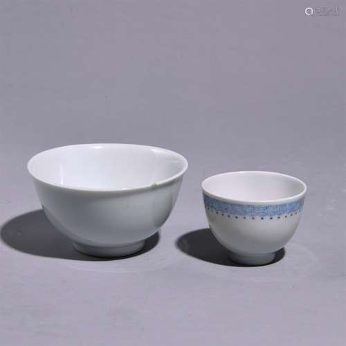 TWO WHITE GLAZED CUPS