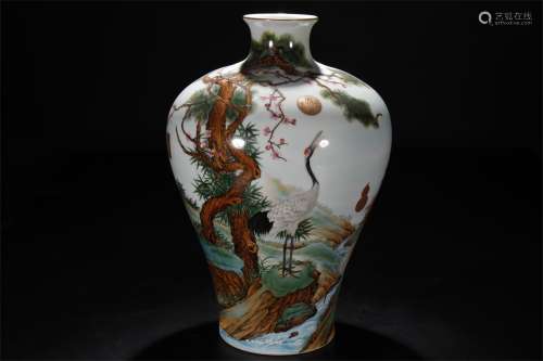 ROSE VASE DECORATED WITH PINK TURQUOISE CRANE