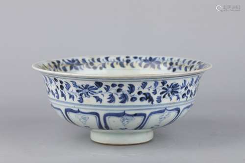 A BLUE AND WHITE FLOWER AND BIRD BIG BOWL