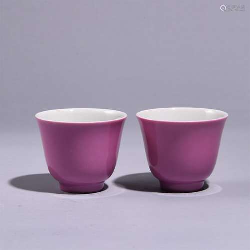 A PAIR OF ROSE RED GLAZED CUP