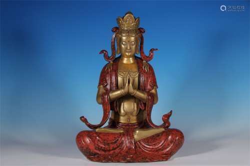 GOLD PAINTED GUANYIN IN ALUM RED