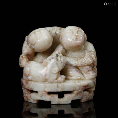 Chinese White Jade Carved Boys
