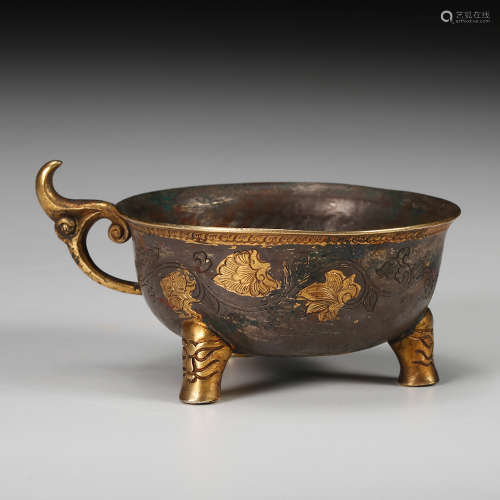 Chinese Gilt Silver Tripod Cup