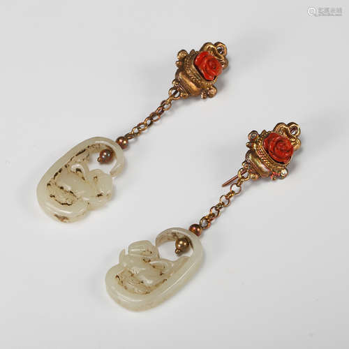 Chinese White Jade Earrings