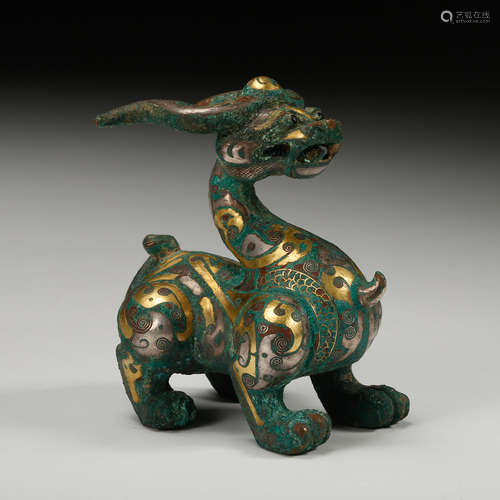 Chinese Gilt Inlaid Bronze Beast