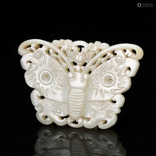 Chinese White Jade Butterfly Pendant