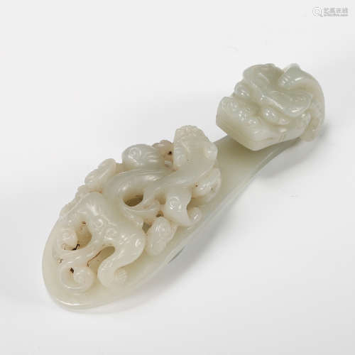 Chinese White Jade Dragon Belt Hook