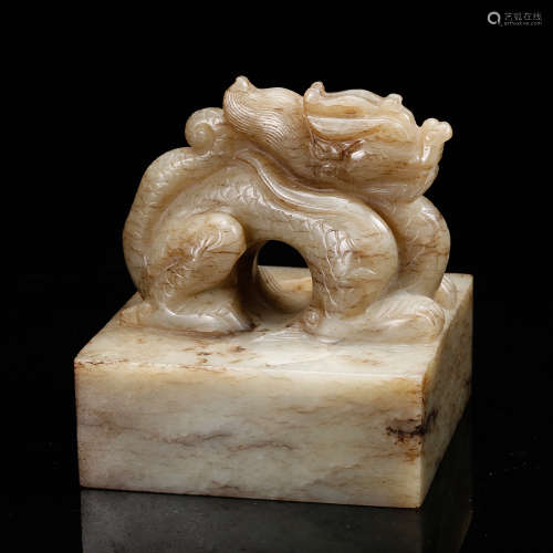 Chinese White Jade Dragon Seal