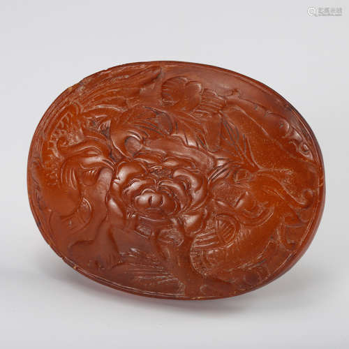 Chinese Honey Amber Plaque Ornament