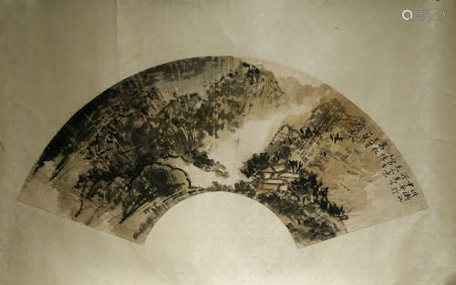 Chinese Ink And Color Landscape Fan Painting