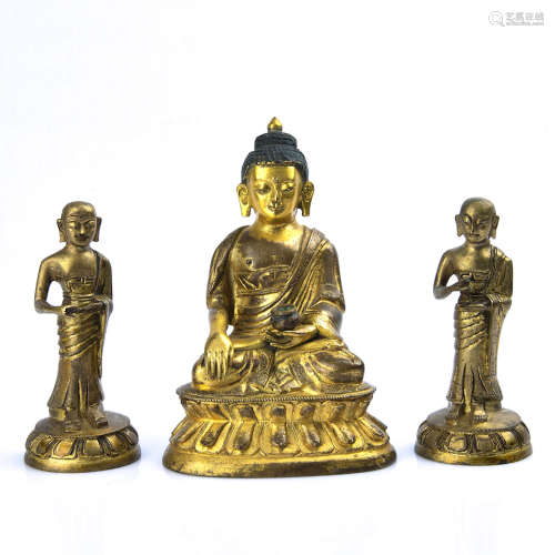 Chinese Gilt Bronze Shakyamuni And Two Attendants