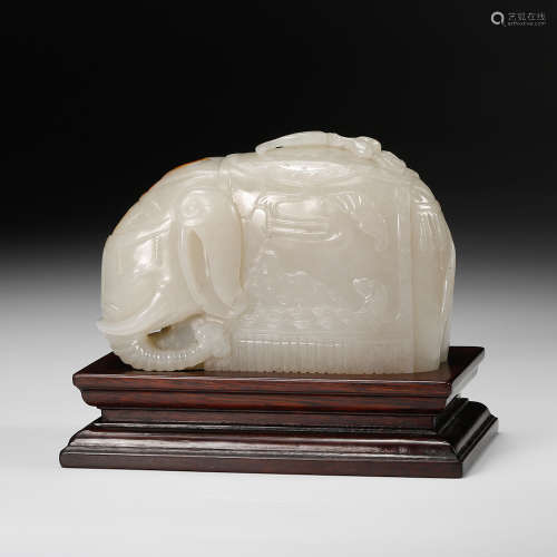 Chinese White Jade Elephant W Stand