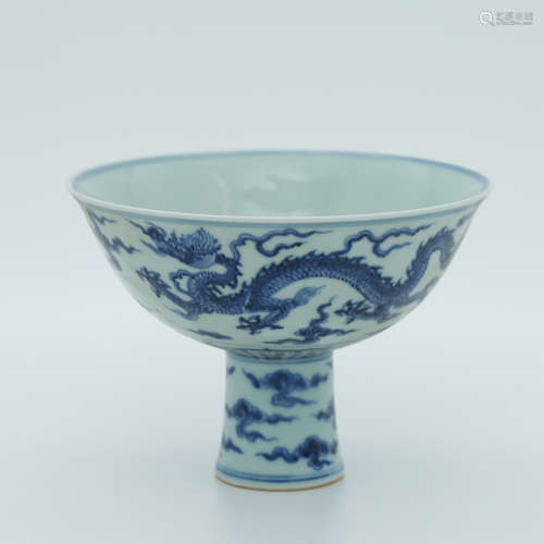 Chinese Blue White Dragon Porcelain Bowl