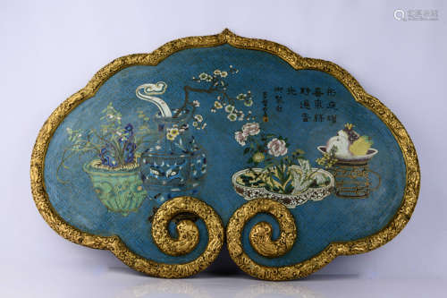 Chinese Cloisonne Ruyi Wall Panel