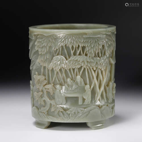 Chinese Celadon Glazed Porcelain Brush Pot