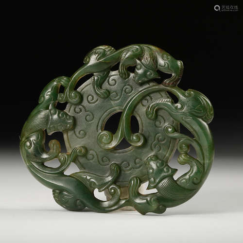 Chinese Spinach Jade Chilong Bi Disk