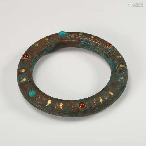 Chinese Gilt Inlaid Bronze Bangle