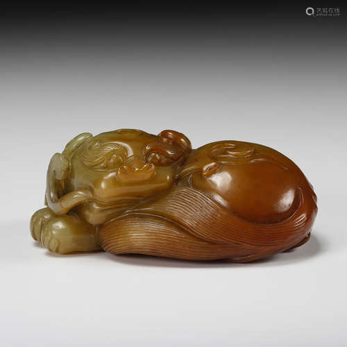 Chinese Celadon Jade Foolion