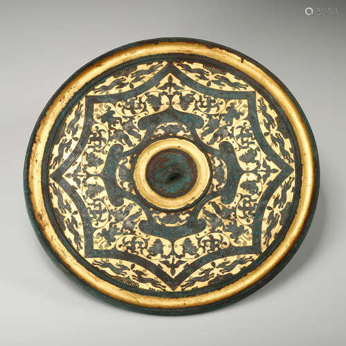 Chinese Gilt And Silver Inlaid Bronze Mirror