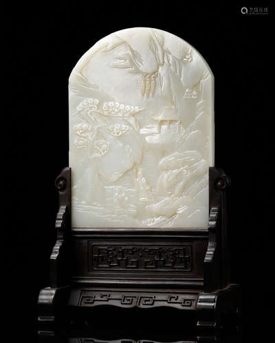 Chinese White Jade Landscape Plaque Pendant