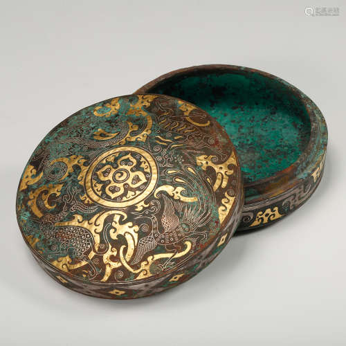 Chinese Gilt Inlaid Bronze Cover Box