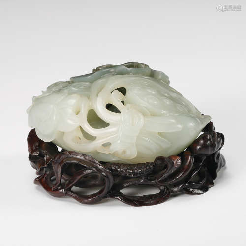 Chinese Jade Carved Lotus Ornament