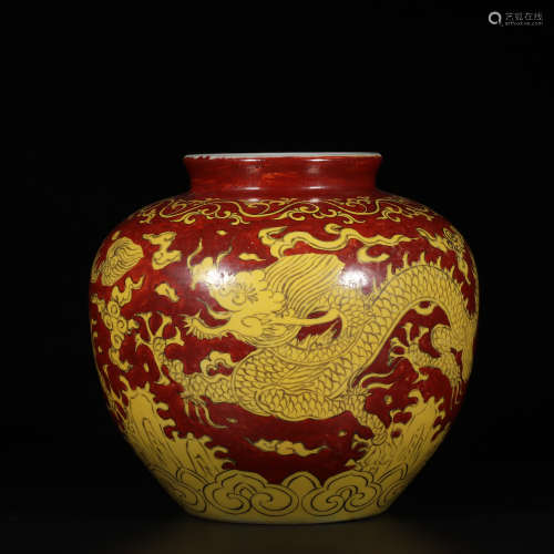 Chinese Yellow Ground Iron Red Porcelain Jar