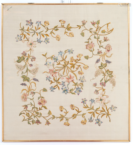 Fabric. ‘WREATH’. Petit point embroidery. 19th c