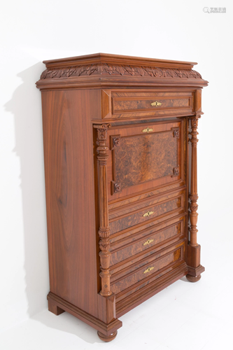 Wooden secretaire with columns. 19th century