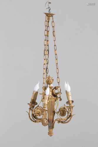 Bronze chandelier with decorations. 20th century