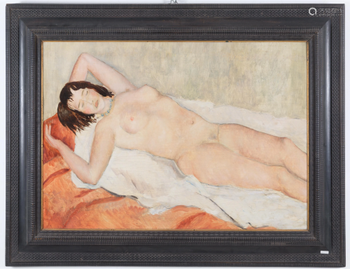GUIDO PEYRON. Oil on canvas ‘FEMALE NUDE’. Signed