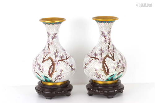 Two white cloisonné vases. China. 20th century