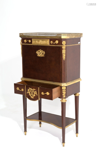 Wooden, bronze and marble secretaire. 19th c