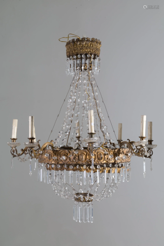Chandelier in glass and aluminium. Early 19th c