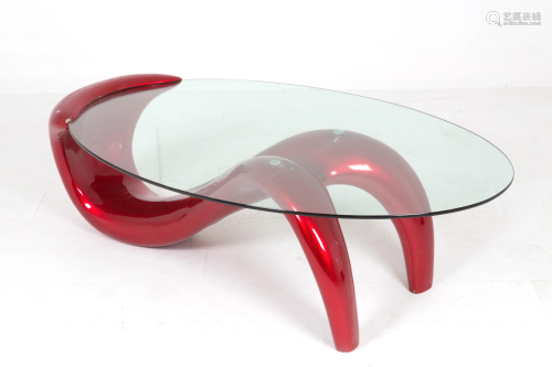 Living room table in resin and glass. 1980-90s