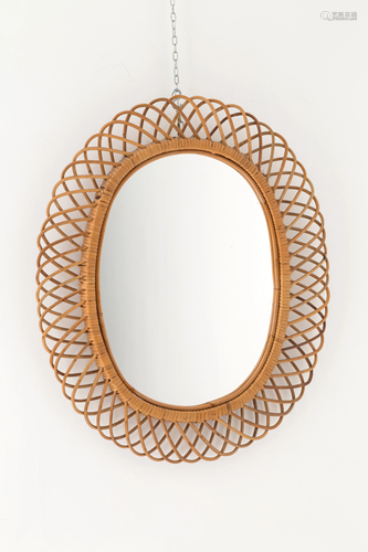 Oval bamboo mirror. Italy. 1950s