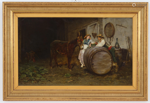 VINCENZO VOLPE. Oil on canvas ‘GUYS IN A STABLE’