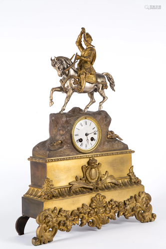 Golden-plated and silver-plated bronze clock