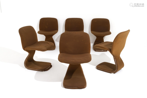JOE COLOMBO (Attr). Six chairs in metal. 1970s