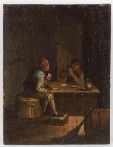 Oil on board 'CARD PLAYERS'. Late 18th c