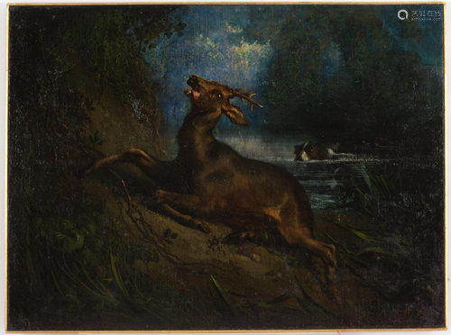 Oil on canvas ‘DEER’. A.B. 1869