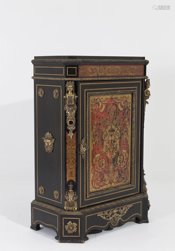 Boulle cupboard in wood, brass and marble. 19th c