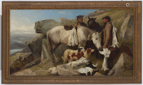 Oil painting on canvas ‘HUNTING’. 19th century