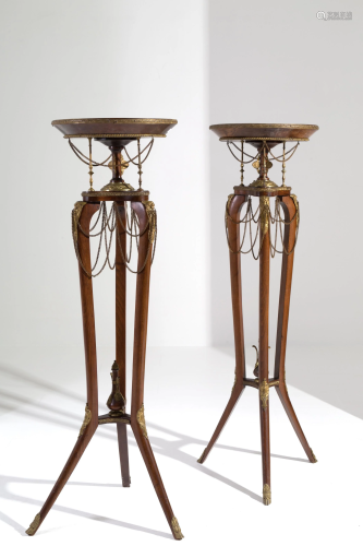 Two wooden tripod gueridons. Napoleon III style