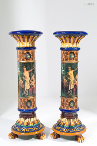 Two painted terracotta columns. 19th-20th century