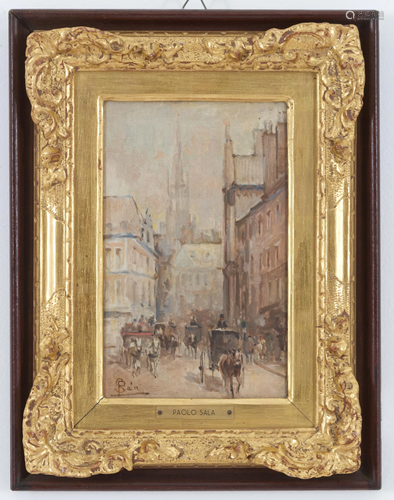 P. SALA. Oil on board. ‘VITTORIO EMANUELE STREET’