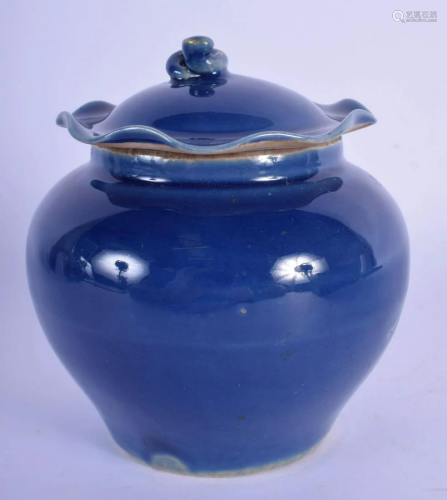 AN EARLY 20TH CENTURY CHINESE BLUE GLAZED CENSER AND