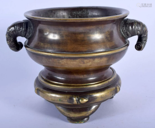 AN 18TH CENTURY CHINESE TWIN HANDLED BRONZE CENSER …