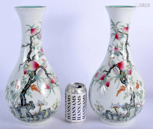 A LARGE PAIR OF CHINESE FAMILLE ROSE PORCELAIN VASES